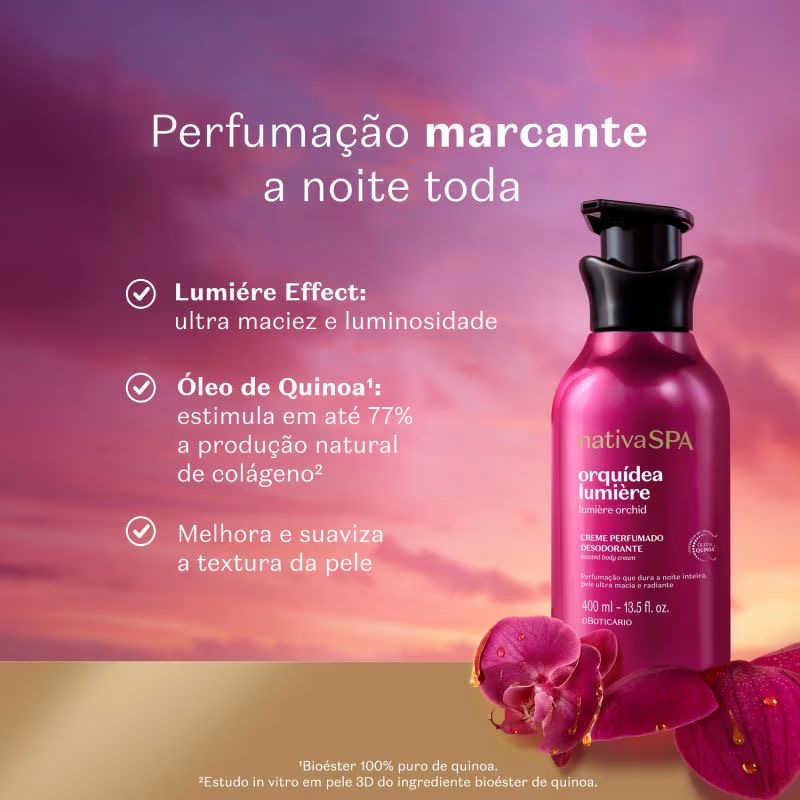 Creme Hidratante Perfumado Nativa SPA
Orquídea Lumière, 400ml