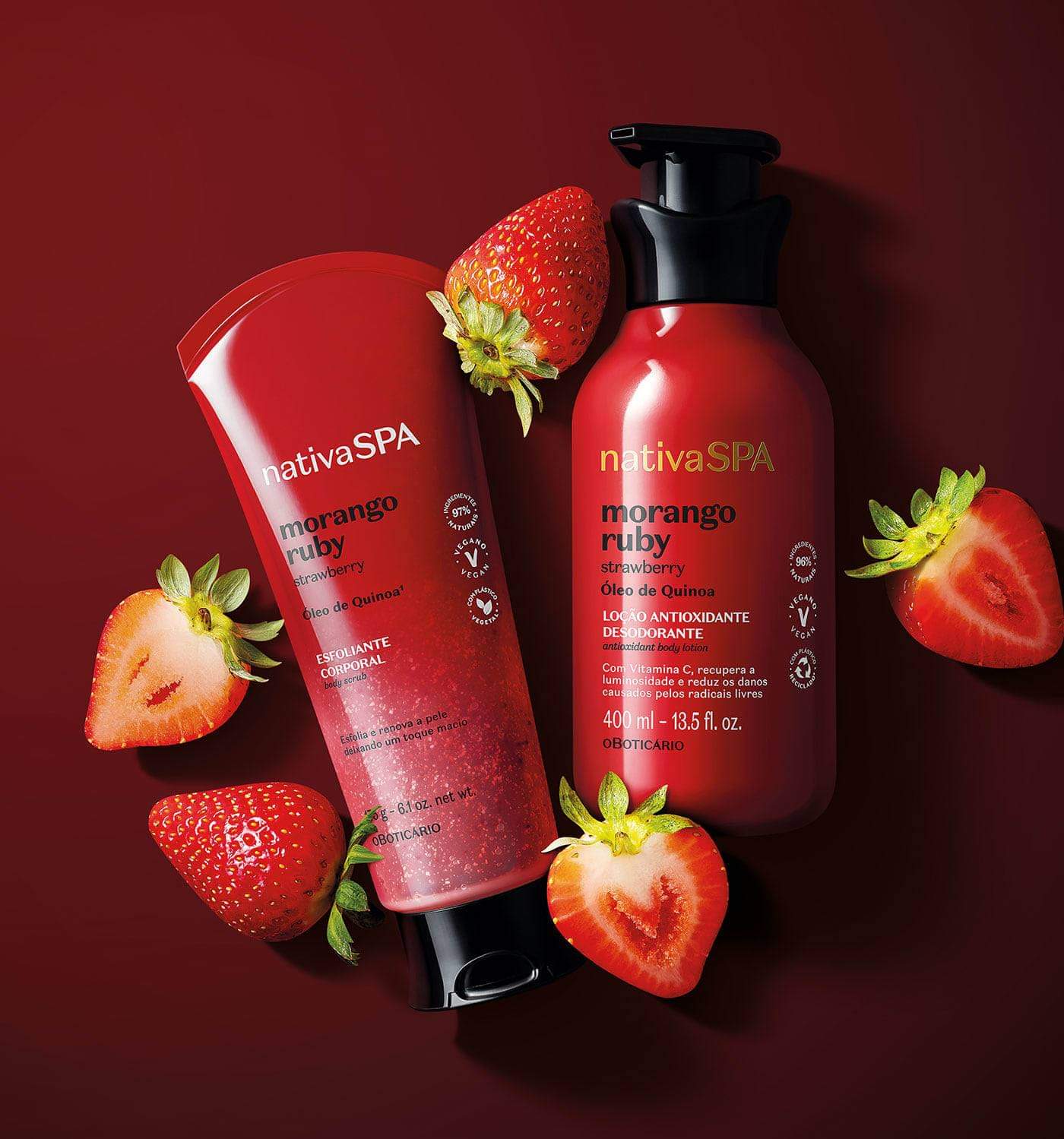 Nativa Spa Loção Corporal Hidratante Morango Ruby, 400ml